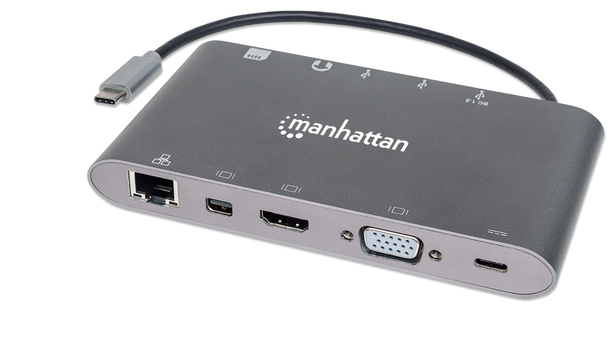 Hub USB Manhattan SuperSpeed USB-C to 7-in-1 Docking Station Grey 152808 [0708959]